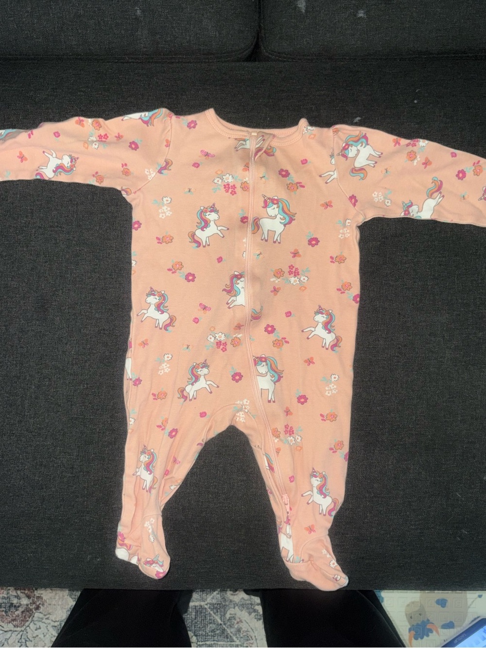 wonder nation Peach Unicorn Zip Front Footed One-Piece